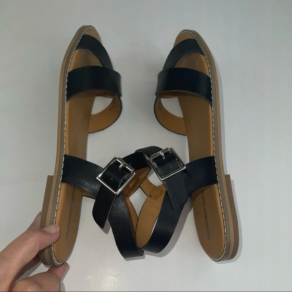 Tucker & Tate Nordstrom Black Faux Leather Ankle Strap Sandals